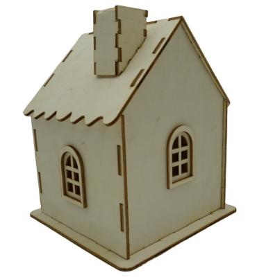 China Hot Sale DIY Custom Design Wooden Toy House 3D Puzzle Painting Wooden Play House Kids DIY Kit Wooden Bird House for sale