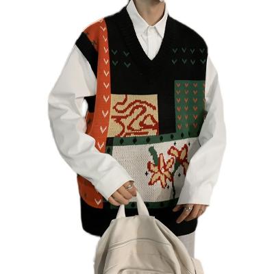 China Embroidered INS V-Neck Sweater Spring Left Style Men's Cardigan Sweater Vest Retro and Autumn Trend Outside Wearing Waiscoat for sale