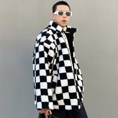 China Wear Lambswool Windproof Coat On Both Sides Mens Cotton Checkerboard Collar Cotton Checkered Coat Winter Coat Loose Cotton Coat Fashion Stand Insti Top new for sale