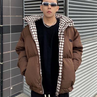 China American New Design Cotton Checkerboard Windproof Men's Warm Coat Winter Bread Suit Men Loose Suit for sale