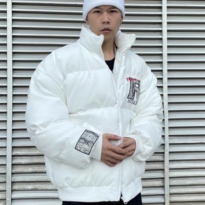 China Fashion Brand New Men's Windproof Collar Thickened Cotton Stand Winter White Down Jacket Embroidered Couples Jacket for sale