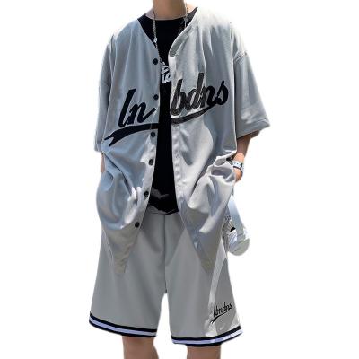 China Brand Fashion High Street Summer Leisure Sports Men's Two Piece Sleeve Set QUICK DRY Baseball Suit Jacket Shorts Loose Hip Hop Shorts for sale