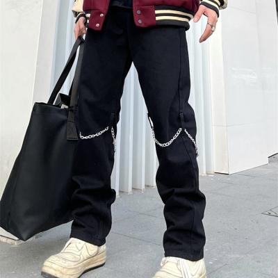 China New Breathable Fashion Brand Chain Jeans Men's High Street Pants Loose Straight Tube Design, Soft Casual Pants for sale