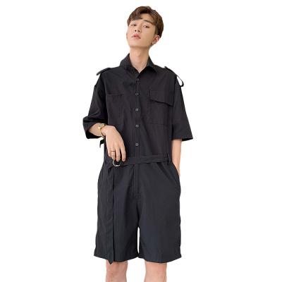 China Anti-pilling Men's Workwear One-Piece Shorts Retro INS Loose Short Sleeve Two-Piece Clothes Fashion Suspenders Casual Suit for sale