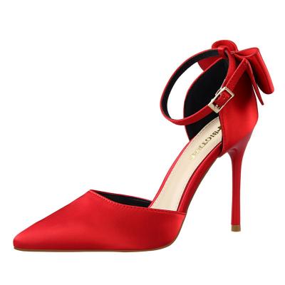 China 2022 Light Solid Color Fashion Bowknot High Heel Shoes Good Quality Stiletto-Toe High Heel Sandals For Women for sale