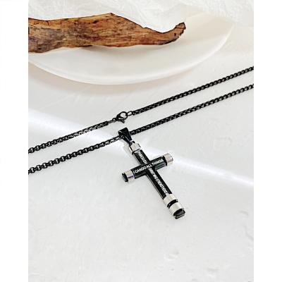 China Christian Jesus Man Cross Pendant Necklace antique silver titanium steel religious for men for sale