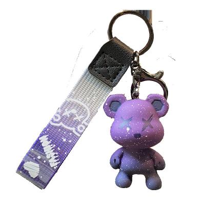 China Unisex cute crystal leather luxury designer car pattern bear teddy bear fashion key chains for sale