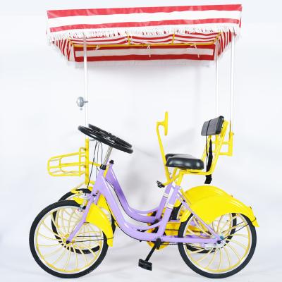 중국 22 Inch Steel Frame Park Family Steel Tandem Bike For Two Person With Shade 판매용