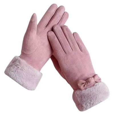 China Korean Cuter Autumn/Winter Student Gloves Windproof Velvet Padded Warm Suede Touch Screen Cycling Driving Antifreeze Gloves for sale