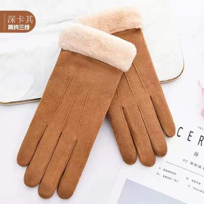 China Women's gloves plus velvet plus velvet suede Korean version of winter warm students of the touch screen riding electric car antifreeze gloves for sale