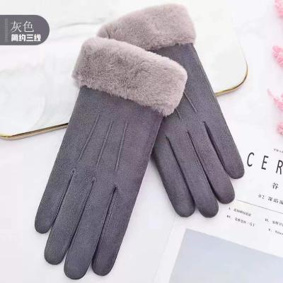 China Ladies Plus Velvet Winter Gloves Can Touch Screen Students Electric Bicycle Riding Cold Suede Windproof Warm Plus Velvet Gloves for sale