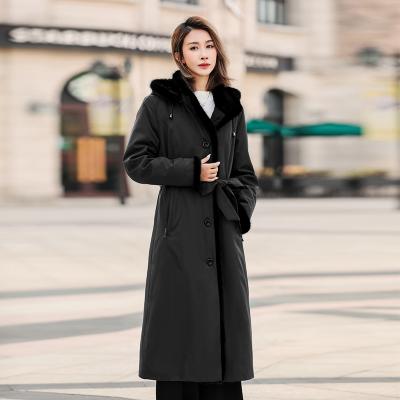 China 2022 New Fashion Cotton Rex Rabbit Fur Coating Parka Winter Coat Breathable Warm Detachable Ladies Waist Adjustable Parka Coat for sale