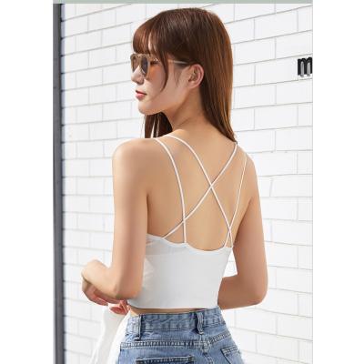 China 2021 Women's Adjustable Bare Feeling Strap Breathable Popular Backless Cross Underwear Wireless Lift Up Soft Back Bra for sale