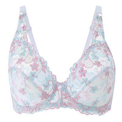 China 2021 seamless new flower pattern good quality slim soft nice nylon beautiful thin full cup women lace up bra for sale