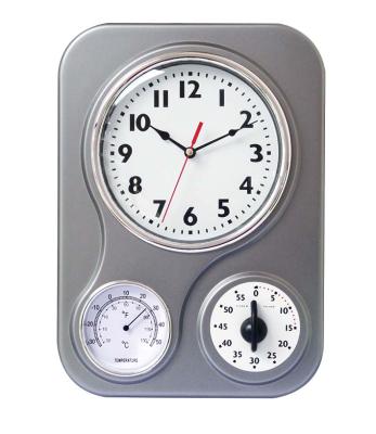 China Retro Antique Style Kitchen Plastic Wall Clock with Temperature and Timer for sale