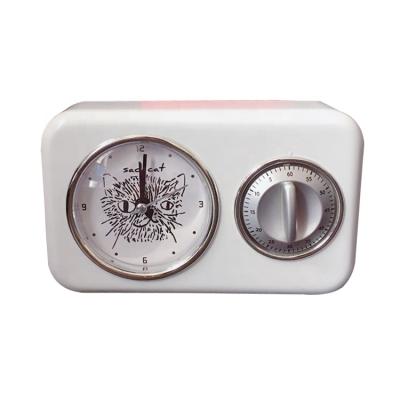 China White Dial Design Cat Antique Style Customized Case Kitchen Timer Desktop Alarm Clock For Pet Lover Shop Cat Theme Online Store for sale