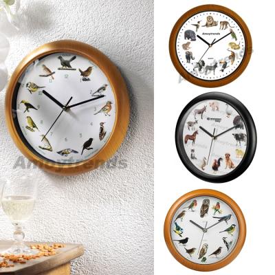 China Antique Style Custom Branded 10 12 Inch Singing Birds Wildlife Farm Animals Sound Wall Clocks for sale