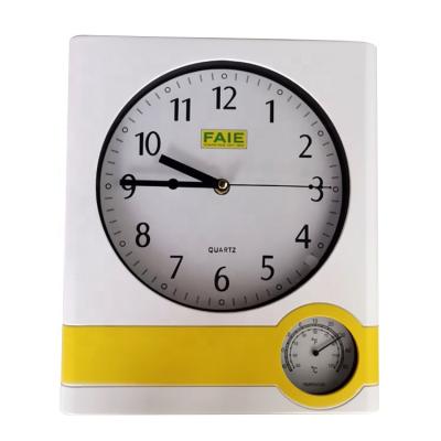 China promotional customized cheap plastic wall clock FILE with temperature hygrometer humidity room from xiamen china manufacturers for sale