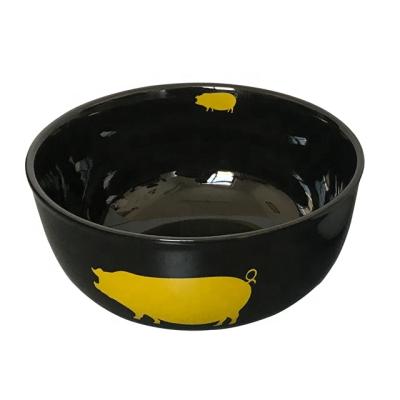 China Sustainable U Shape Customized Ceramic Japanese Ramen Bowl / Black Custom Printed Porcelain Ramen Bowl for sale