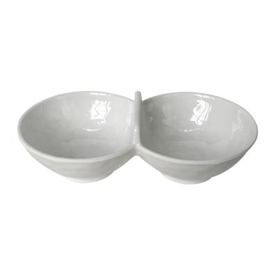 China Sustainable Restaurant Melamine 2 Compartment Divided Condiment Bowl for sale