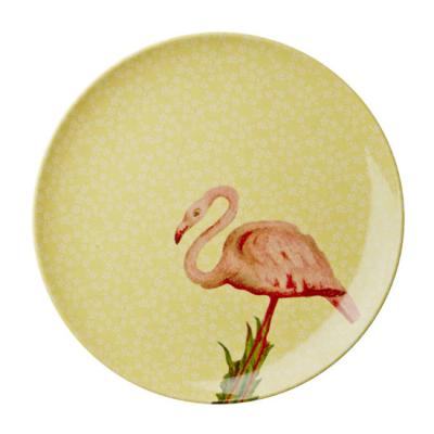 China Viable Round Flamingo Print Melamine Yellow Dinner Plate for sale