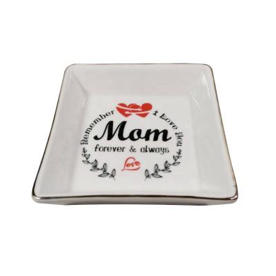 China Beautiful White Square Smooth Ceramic Trinket Dish For Mom Rim Mother's Day Gift Ring Dish Trinket Tray/Gold Small for sale