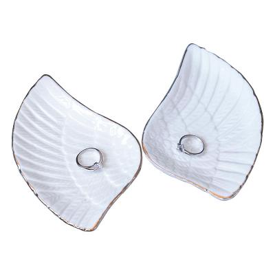 China Ceramic Jewelry Dishes Beautiful Smooth Conch Wings Double Toughen Dishes Gold Rim Trinket Dishes for sale