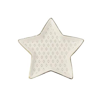 China Beautiful Gold Smooth Rim Porcelain Pentastar Star Shape Ceramic Trinket Jewelry Dish for sale