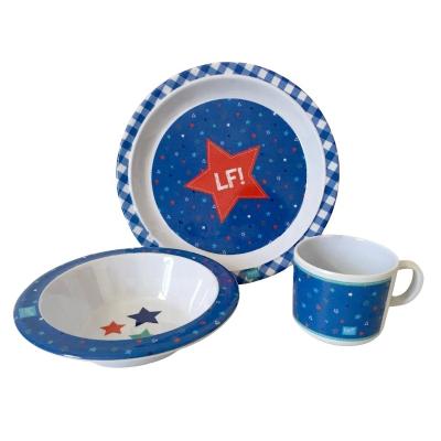 China Contemporary Stars Blue Melamine 3pcs Kids Dinner Set for sale