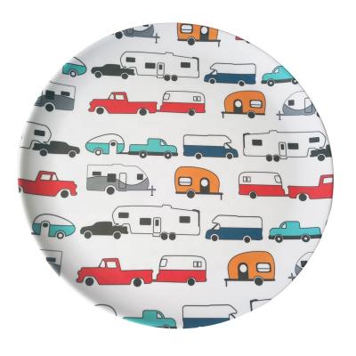 China Sustainable 9.8 Inch Round Custom Melamine Cartoon Cars Design Kids Plate for sale