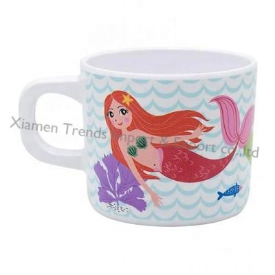 China 300ml Modern Cute Uninverted Kids Melamine Mermaid Drinks Mug With Handle For Kids Baby for sale