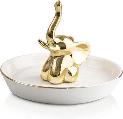 China Custom Fashion Smooth Elephant Gold Smooth Beautiful Logo Wedding Favor Girl Gift Ceramic Ring Holders Jewelry Dish For Rings Bracelets Necklaces for sale