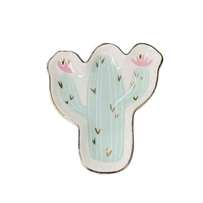 China Beautiful Cactus Ceramic Trinket Tray/Mother's Day Gift Jewelry Dish/Trinket Jewelry Dish In Good Smooth Condition for sale