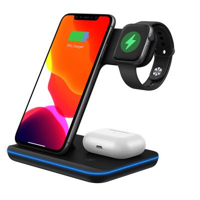 China 10W QI Wireless Fast Charging Stand Phone Charger Dock Wireless Fast Charging Wireless Stand For Watch 3 in 1 Wireless Charger for sale