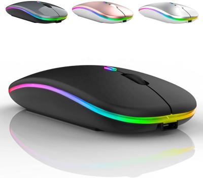 China Newest Ultra Thin Rechargeable Colorful LED Rainbow Colorful Breathable LED Light RGB A2 Wireless Computer Mouse Gaming Mouse for sale