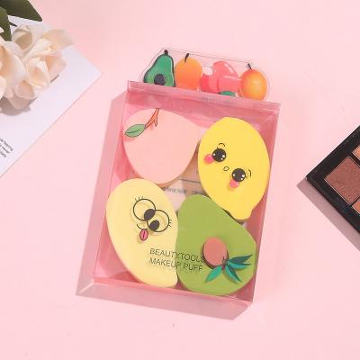 China Facial Beauty Makeup Sponge New High Quality Hot Selling Facial Beauty Makeup Tool Flat Fruit Shape 4-in-1 Set Wet and Dry Makeup Sponge for sale