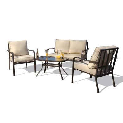 China 4PCS Modern Indoor Outdoor Outdoor Furniture Garden Conversation Set With Comfortable Cushion Sofa Set for sale