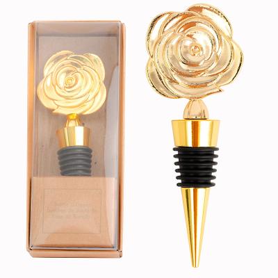 China Europe New Gold Rose Wine Stoppers in Gift Box Rose Flowers Wine Bottle Stopper Gifts for sale