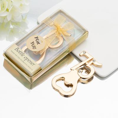 China Gold Bottle Opener 75th Celebration Zinc Alloy Wedding Gift Favors For 75th Wedding Anniversary Party Favors for sale