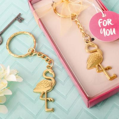 China Zinc Alloy Tropical Flamingo Design Key Chain Wedding Favors Metal Gold Flamingo Key Ring Baby Shower Favors and Gifts for sale