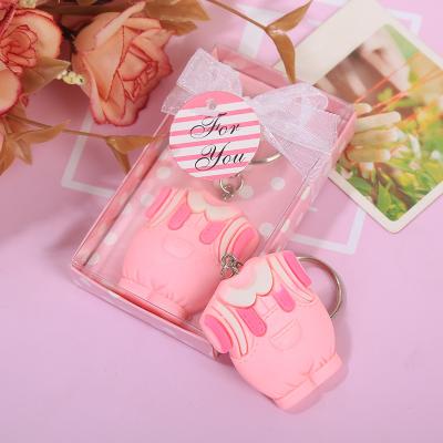 China Metal+Resin Baby Clothes Pink Baby Birthday Favor Resin Girl Skirt Baby Shower Key Chain Gift for sale