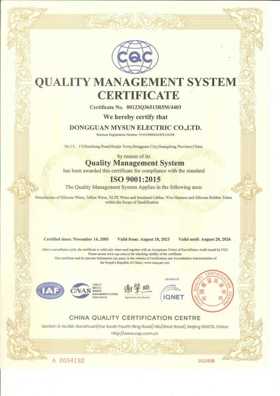 ISO 9001:2015 - Shenzhen Mysun Insulation Materials Co., Ltd.