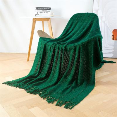 China Anti-Static Throw Blanket Fringe Tassels Cable Knit Acrylic Textured Solid Blankets Soft Sofa Throw Blanket 100% for sale