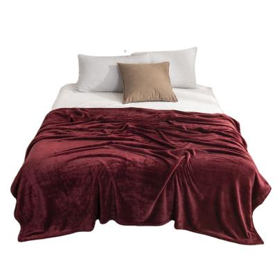 China Sustainable Recycled Shear Sherpa Blanket Flannel Reversible Wine Red Throw Blanket for sale