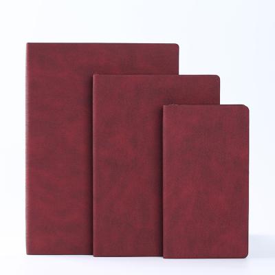 China Wholesale Custom Printed Leather Dark Red Waterproof Notebook PU Layer Business Paperback Journal Spiral Notebook Hardcover Notebook for sale