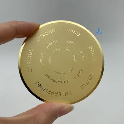 China Europe Special Size Round Mirror Gold Engraved Stainless Steel Metal Cards for sale