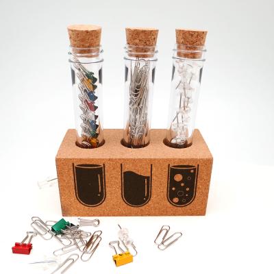 China Promotional Test Tube Socket Stationery Gift PET Test Tube Plug Stationery Set with Cork and Paper Clip Inside for sale