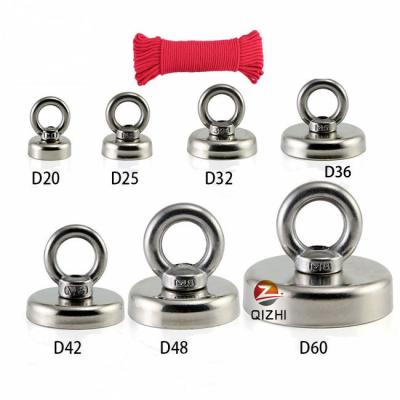 China Industrial Magnet Strong Neodymium 500 Pounds D90mm N52 Round Cup Pot Neodymium Magnetic Fishing Salvage Magnet With Threaded Shank Eye for sale