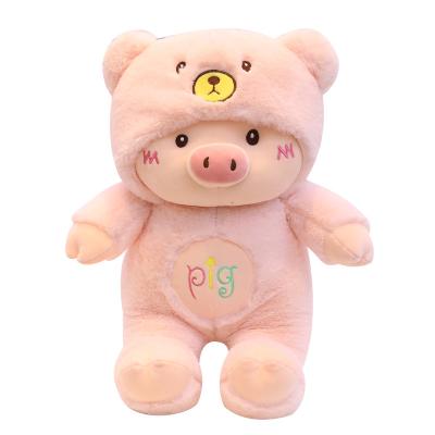 China Eco-friendly Super Soft Wearing Pink Pig Plush Baby Clothes Cartoon Plush Toys Animal Gift for sale