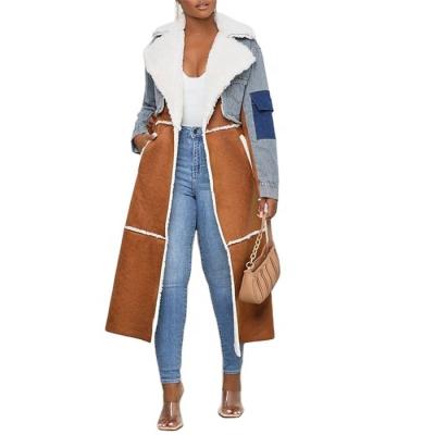 China Colorblock Lapel Long Sleeve Breathable Casual Loose Patchwork Winter Fur Coats Lambs Woolen Coat For Women 2021 for sale